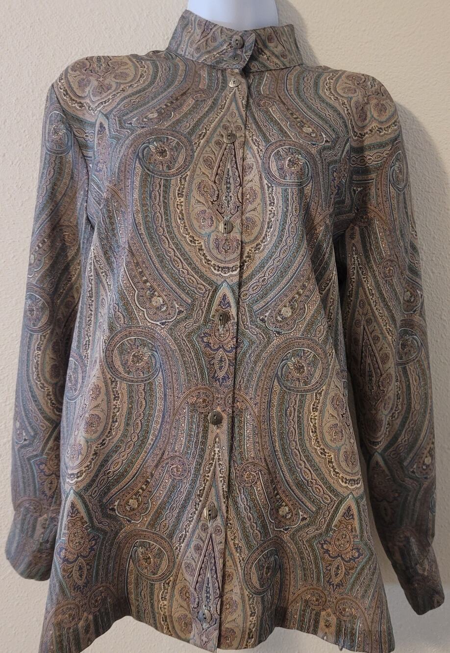 VTG Jaeger Mauve Paisley Button Up Women's Blouse Shirt Size 91cm 36 in Medium